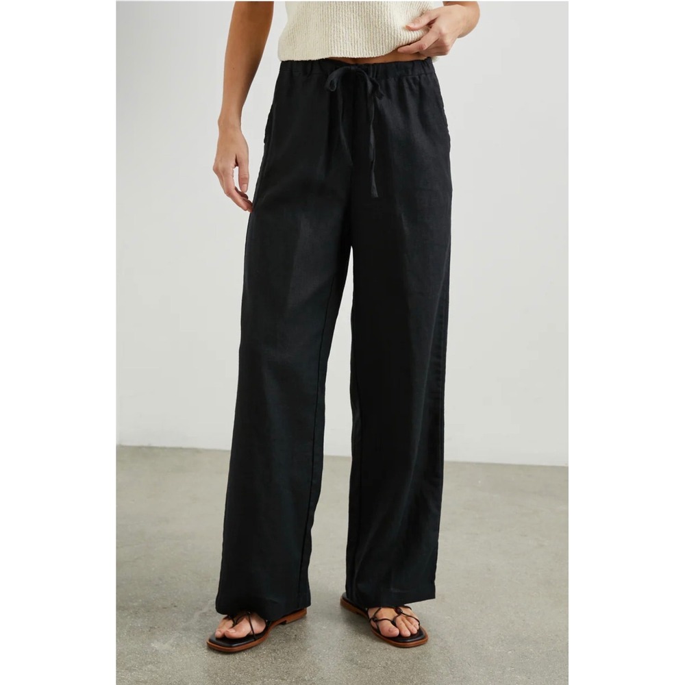 Rails Black linen Wide-Leg Drawstring Pants